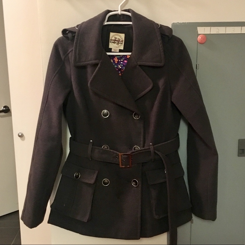 Hydraulic Dark Gray Pea Coat with Belt
